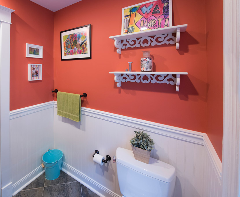Wainscoting, chair rail and door frame woodwork were matched to the existing home style.