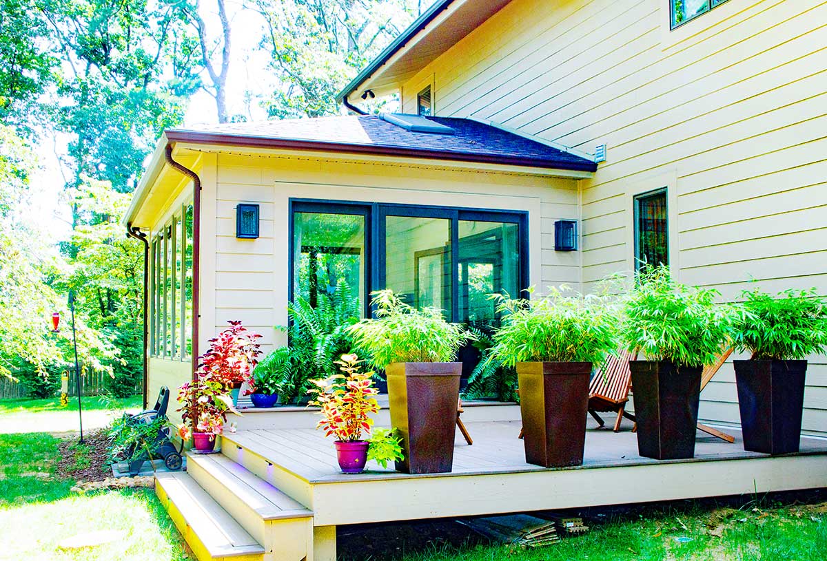 Exterior view of sun room and deck