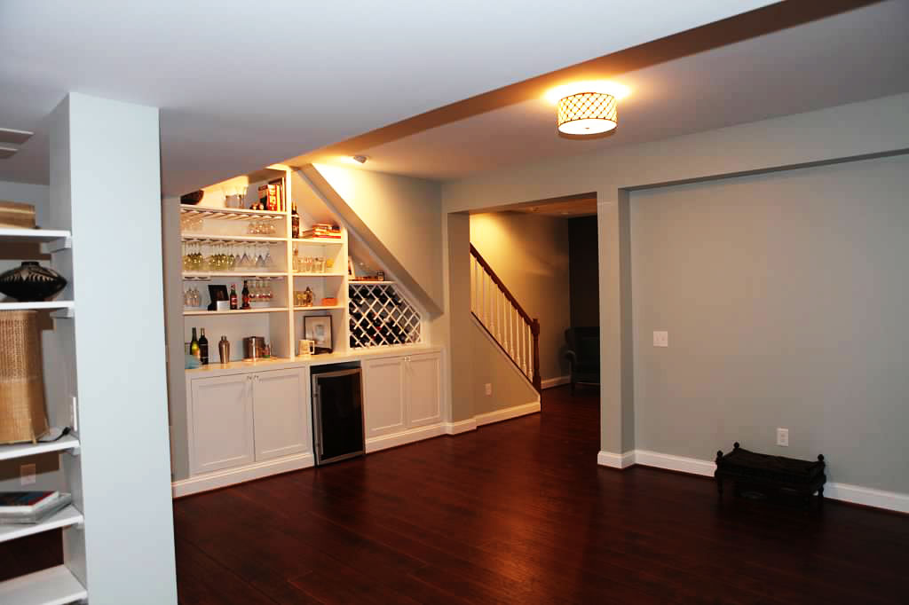 Basement remodel with custom built-in cabinetry